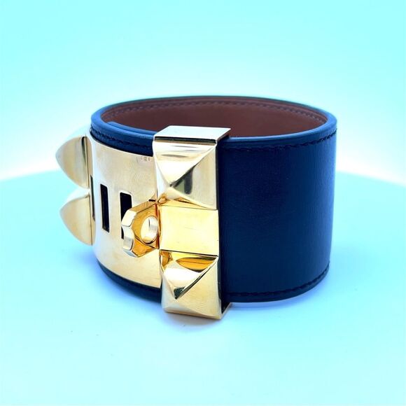 Hermes 2013 Noir Swift Leather Collier de Chien CDC Gold HW Bracelet Size S - Picture 4 of 8